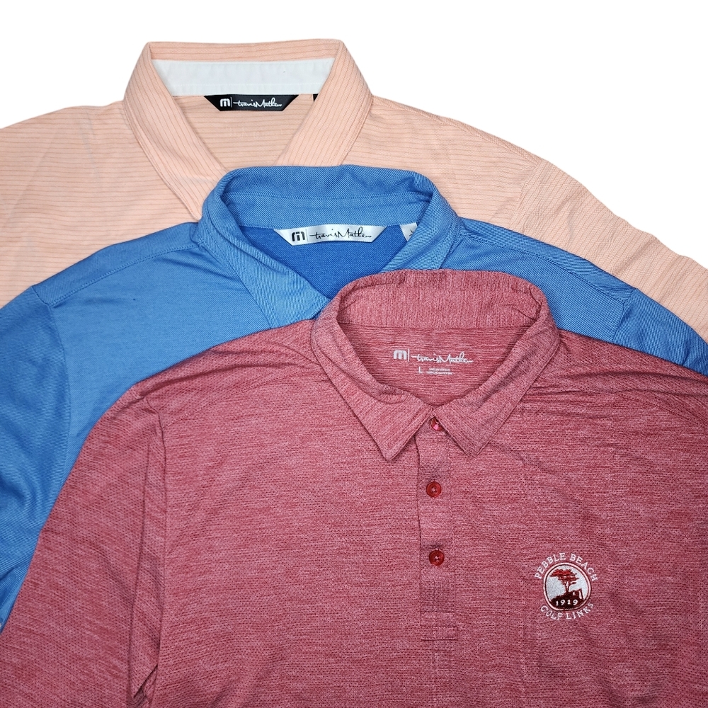 Lot of 3 Travis‎ Mathew Mens Large Orange / Red / Blue S/S Golf Polo Shirts